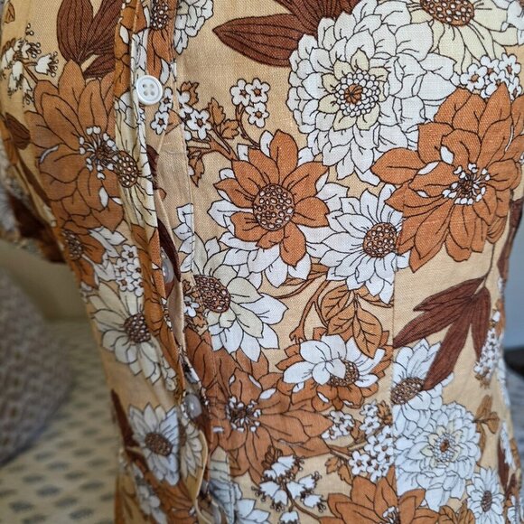 J.Crew Women’s 4 Linen Floral Puff Sleeve Mini Dress Boho Cottagecore Button Up - Picture 13 of 16